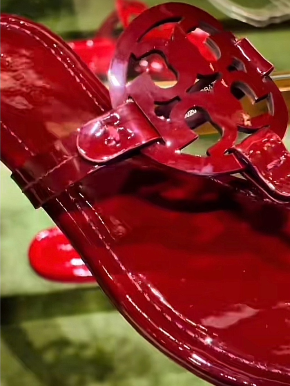 Tory Burch Red Patent Logo Slide Sandals
